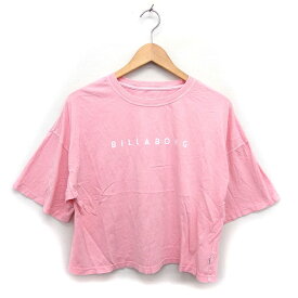 【中古】ビラボン BILLABONG カットソー Tシャツ リブ ロゴ プリント クロップド ドロップショルダー ワイド 五分袖 M ピンク /NT22 レディース 【ベクトル 古着】 231227