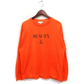 【中古】B&Y ユナイテッドアローズ BEAUTY&YOUTH ビューティー&ユース ロゴプリント ロングスリーブ Tシャツ カットソー 丸首 綿 M オレンジ /FT2 メンズ 【ベクトル 古着】 240322