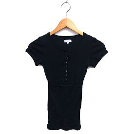 【中古】ステファネル STEFANEL リブ カットソー ヘンリーネック ストレッチ コットン 綿 半袖 S 黒 ブラック /NT7 レディース 【ベクトル 古着】 250317