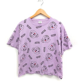 【中古】FUJIYA Peko ペコちゃん プリント Tシャツ カットソー 半袖 丸首 コットン 綿 L パープル 紫 /FT36 レディース 【ベクトル 古着】 250416