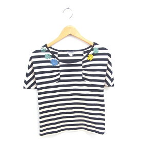 【中古】ホコモモラデシビラ Jocomomola de Sybilla カットソー Tシャツ ボーダー ボートネック 花モチーフ 半袖 40 ベージュ ブラック 薄茶 黒 /TT11 レディース 【ベクトル 古着】 250623