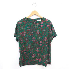 【中古】詩仙堂 カットソー ブラウス 総柄 肩パッド プルオーバー 半袖 緑 グリーン /TT25 レディース 【ベクトル 古着】 250623