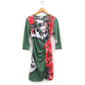 【中古】フィフィーユ fifilles カシュクール ワンピース ドレス レースフラワープリント 7分袖 ロング T2 グリーン 緑 /FT45 レディース 【ベクトル 古着】 251018