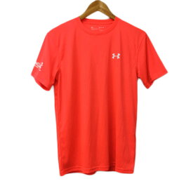 【中古】アンダーアーマー UNDER ARMOUR Tシャツ カットソー プルオーバー クルーネック スポーツウェア ロゴ プリント 総柄 半袖 SM オレンジ 赤 レッド メンズ 【ベクトル 古着】 230609