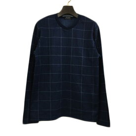 【中古】メンズビギ MEN'S BIGI Tシャツ カットソー プルオーバー クルーネック チェック 長袖 02 紺 青 ネイビー ブルー メンズ 【ベクトル 古着】 231010