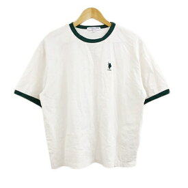 【中古】ユーエスポロアッスン U.S.POLO ASSN Tシャツ カットソー プルオーバー クルーネック リンガー 刺繍 五分袖 F 白 緑 ホワイト グリーン レディース 【ベクトル 古着】 231211