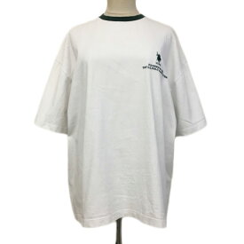 【中古】ユーエスポロアッスン U.S. POLO ASSN. Tシャツ カットソー プルオーバー クルーネック リンガー 刺繍 ロゴ オーバーサイズ 五分袖 F 白 緑 ホワイト グリーン レディース 【ベクトル 古着】 240412