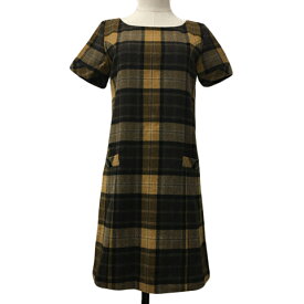 【中古】スピック&スパン Spick&Span Pour Belle Femme ワンピース Iライン ミニ チェック ウール 半袖 36 茶 黄 ブラウン イエロー レディース 【ベクトル 古着】 250130