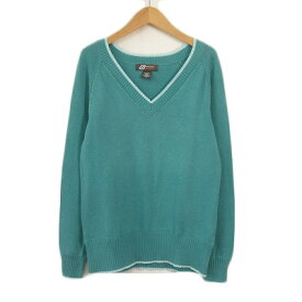 【中古】エディーバウアー EDDIE BAUER SPORT PETITE ニット Vネック 綿 長袖 M 緑 グリーン レディース 【ベクトル 古着】 240315