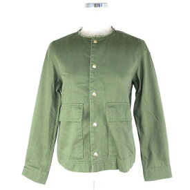 【中古】グリーンレーベルリラクシング ユナイテッドアローズ green label relaxing Sporting&Style ジャケット ノーカラー 長袖 薄手 コットン 無地 38 カーキ アウター /YY レディース 【ベクトル 古着】 230706