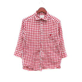 【中古】コーエン coen DAILY CLOTHING シャツ チェック 七分袖 L 赤 レッド 白 ホワイト /YK ■MO メンズ 【ベクトル 古着】 231017