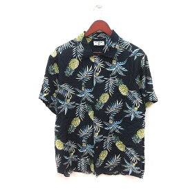 【中古】ビラボン BILLABONG シャツ 総柄 半袖 L 紺 ネイビー ? イエロー 白 ホワイト 緑 グリーン /MS メンズ 【ベクトル 古着】 240305