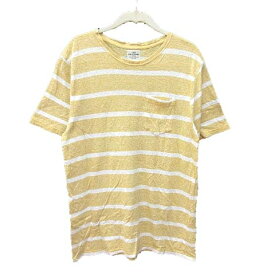 【中古】コーエン coen Tシャツ カットソー 半袖 クルーネック ボーダー 麻 リネン L ? イエロー 白 ホワイト /CT メンズ 【ベクトル 古着】 240413