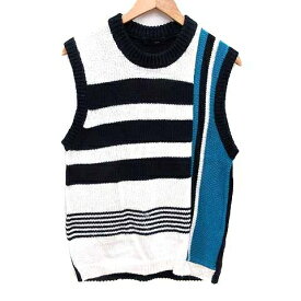 【中古】ノット KNOTT トゥモローランド ニットベスト プルオーバー ボーダー ストライプ 1 S 紺 ネイビー 白 ホワイト /YK メンズ 【ベクトル 古着】 250802