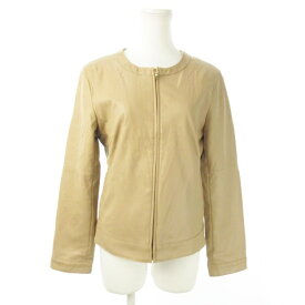 【中古】ナチュラルビューティーベーシック NATURAL BEAUTY BASIC ジャケット フェイクレザー ノーカラー ジップアップ ストレッチ L ベージュ /AO17 ☆ レディース 【ベクトル 古着】 231121