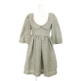 【中古】ジルスチュアート JILL STUART ワンピース ミニ オーバルネック 丸襟 七分袖 ウール混 絹混 シルク混 ボリューム リボン チェック 4 黒 ブラック /AH5 ☆ レディース 【ベクトル 古着】 240130