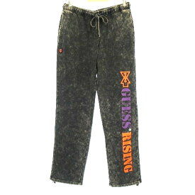 【中古】未使用品 ゲス GUESS 19AW GUESSx88RISING GUE88RISING スウェットパンツ ジョガー 裏起毛 コットン ブリーチ加工 まだら染め模様 ロゴ プリント S 黒 ブラック ボトムス メンズ 【ベクトル 古着】 231113