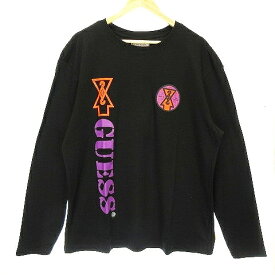 【中古】未使用品 ゲス GUESS 19AW GUESSx88RISING GUE88RISING Tシャツ 長袖 クルーネック ロンT コットン オーバーサイズ ロゴ プリント XL 黒 ブラック トップス メンズ 【ベクトル 古着】 231117