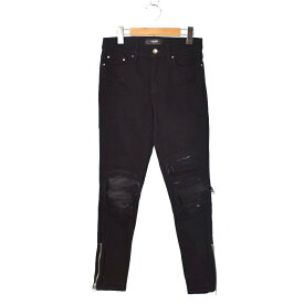 【中古】アミリ AMIRI デニムパンツ ジーンズ ダメージ加工 ストレッチ バイカー スキニー 裾ジップ 26 黒 ブラック メンズ 【ベクトル 古着】 230713