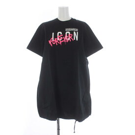 【中古】未使用品 ディースクエアード DSQUARED2 Icon Foever Tee Dress カットソーワンピース 半袖 ひざ丈 ロゴ XS 黒 ブラック S80CT0012 /KH ■GY29 レディース 【ベクトル 古着】 240212