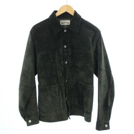 【中古】ワコマリア WACKO MARIA SUEDE LEATHER TRUCKER JACKET ( TYPE-1 ) スエードレザー トラッカージャケット M 緑 グリーン 22SS-WMO-BL01 /KH メンズ 【ベクトル 古着】 240307