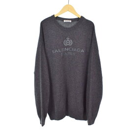 【中古】バレンシアガ BALENCIAGA 2019年製 Logo embroidered jumper ニット セーター カシミヤ ロゴ XS グレー ■GY27 メンズ 【ベクトル 古着】 240420