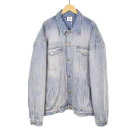 【中古】未使用品 ヴェトモン VETEMENT LOGO DENIM JACKET デニムジャケット Gジャン ブルゾン エンボスロゴ L 水色 ライトブルー UE64JA390N ☆AA★ メンズ 【ベクトル 古着】 240629