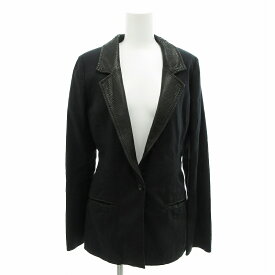 【中古】MASCULO テーラードジャケット パイソンレザー リネン 麻 1B 半裏 38 紺 ネイビー 黒 ブラック /FF レディース 【ベクトル 古着】 250421