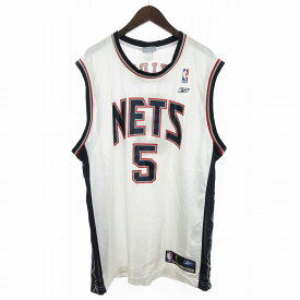 【中古】NBA ネッツ NETS #5 ジェイソン キッド ユニフォーム reebok リーボック製 ホワイト ネイビー系 L ■WY3 メンズ 【ベクトル 古着】 240412