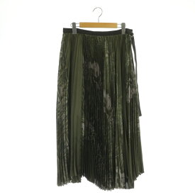 【中古】サカイ sacai ×サンサーフ SUN SURF 20SS Diamond Head Pleated Skirt プリーツスカート ラップスカート ロング 総柄 ペチコート付き 4 カーキ /ES ■OS レディース 【ベクトル 古着】 230829