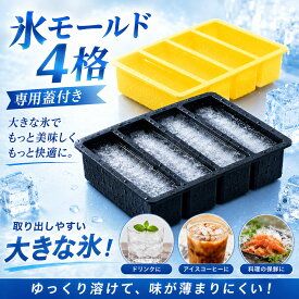 製氷皿 【2点セット】 製氷器 アイストレー シリコン 大容量 長方形氷 氷モールド 夏休み 蓋付 取り出しやすい 溶けにくい 夏 小分け 大きい氷 ウイスキー 冷蔵庫 氷 氷作る容器 4格 長方形 氷 氷長方形 方型氷 ハイボール 氷作る容器