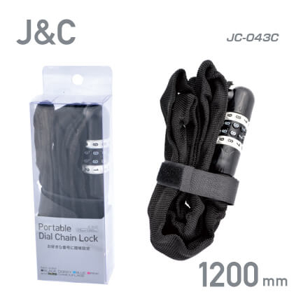 J and C LOCK JC-043C BK 4560299103173 ブラック OUTLET 新作からSALEアイテム等お得な商品 満載 SALE JC ポータブルダイヤルチェーンロック ロック Φ3×1200mm