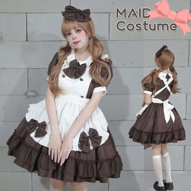 【★P10倍★送料無料】メイド服 コスプレ コンカフェ メイド ショート丈 可愛いリボン メイドコスチューム ハロウィン仮装 レディース メンズ セット 一式 こすぷれ イベント パーティー 大人 女装 ハロウィン 学園祭 撮影