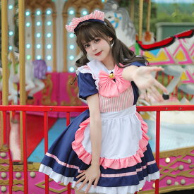 【★P10倍★送料無料】メイド服 コスプレ コンカフェ メイド ショート丈 可愛いリボン メイドコスチューム ハロウィン仮装 レディース メンズ セット 一式 こすぷれ イベント パーティー 大人 女装 ハロウィン 学園祭 撮影 戦闘メイド ブラック