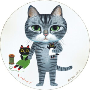 木製ラウンドアート 動物画 糸井 忠晴 ソフィ (Mサイズ) IT-01025 15x15x1.5cm ギフト 猫 壁掛けインテリア 取寄品