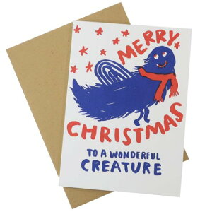 箔押 カード エッグプレス クリスマスカード ブルーモンスター APJ 封筒付きグリーティングカード Xmas メール便可