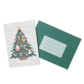 ハンドメイドグリーティングカード クリスマスカード デコレーションツリー APJ 封筒付きグリーティングカード Xmas メール便可