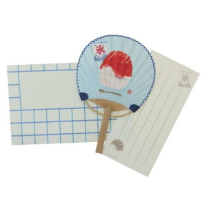 竹うちわ グリーティングカード 藤並うずら 氷いちご アクティブコーポレーション 一筆箋付き かわいい メール便可