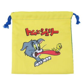 フラット巾着 巾着袋 トムとジェリー ファニーレトロ トム＆マッスル ワーナーブラザース ティーズファクトリー コスメポーチ 収納 トラベルポーチ メール便可