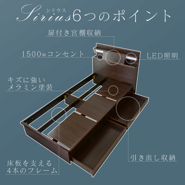 楽天市場】ベッド シングル 収納 引き出し付き コンセント フレーム  