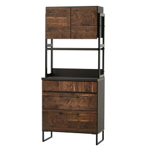 国産 食器棚 ブルックリン 80cm アイアン レンジボード キッチンボード ダイニングボード レンジ台 レンジラック 完成品 キッチン 収納 引出 日本製 大容量 大川家具 ビンテージ調