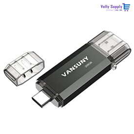 Vansuny USBメモリ Type-C 256GB 高速転送データ USBフラッシュドライブ 2in1 OTG USB 3.0 + USB Cメモリスティック デュアル タイプC 256ギガ 大容量 (黒)