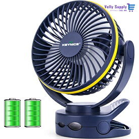 KEYNICE usb扇風機 卓上扇風機 クリップ 充電式 ミニ扇風機 超強風 静音 風量4段階調節 360度角度調整 長時間連続使用 LEDライト機能付き ネイビー