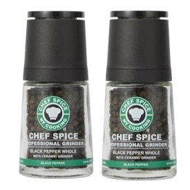 2個シェフスパイス ブラックペッパーWセラミックミル付 ソルトカンパニー まとめ買い 調理 簡単 粗挽き 香り スパイス お料理 キッチン アレンジ 便利 調味料 厨房用品 おまけ付(シール)
