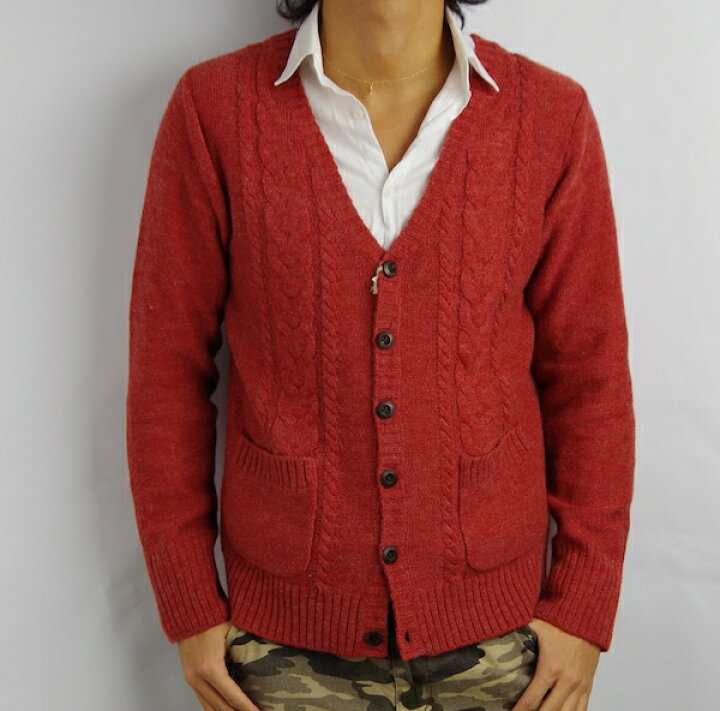 楽天市場 Revo レボ ラインケーブルニットカーディガン 赤 レッド メンズ Velotta
