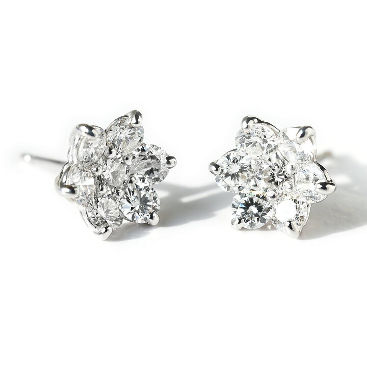 楽天市場】K18 1.0ct ダイヤモンド フラワーピアス D SI2 Excellent 