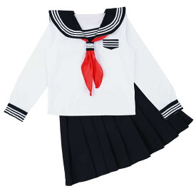 セーラー服 コスプレ 大きいサイズ 長袖 制服 セット 衣装 ハロウィン イベント コスプレ衣装 仮装 高校生 女子高生 ネイビー ホワイト シンプル 定番 ※ ロングスカート 半袖 黒 ではありません