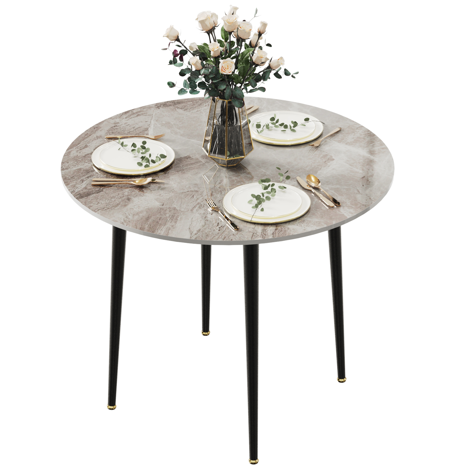ダイニングテーブル 2人 丸テーブル 80cm幅 石材×スチール 食卓 円形 円卓 カフェテーブル 丸 おしゃれ 大理石風 高級 ホワイト グレー