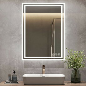 LUVODI 女優ミラー 70*50cm LED 壁掛け 洗面所鏡 浴室鏡 くもり止め くもらない ledミラー 照明付き洗面鏡 化粧鏡 ドレッサー用 ホテル用 おしゃれ スマート メイクミラー 壁掛けLED鏡 防曇 防水 洗面所照明 洗面台ミラー 照明付き化粧鏡