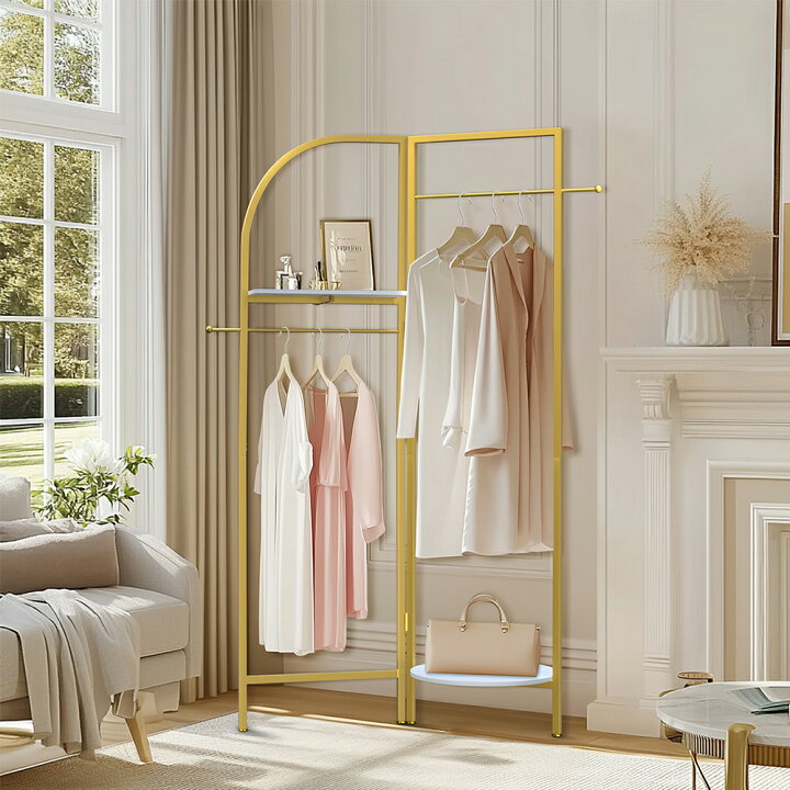 全2色】クラシックデザイン アイアンタオルスタンド（コートハンガー）｜Y-KAGU(輸入家具屋さん.com) ラグジュアリー アーチ型 ハンガーラック おしゃれ パイプ コートハンガー 店舗用 ゴールドブラケット ホワイトロックボードベース